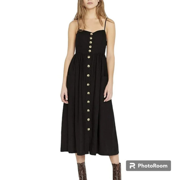 Buffalo David Bitton Dresses & Skirts - BUFFALO David Bitton Linen Blend Black  Sweetheart Neck Catina Midi Dress Size S